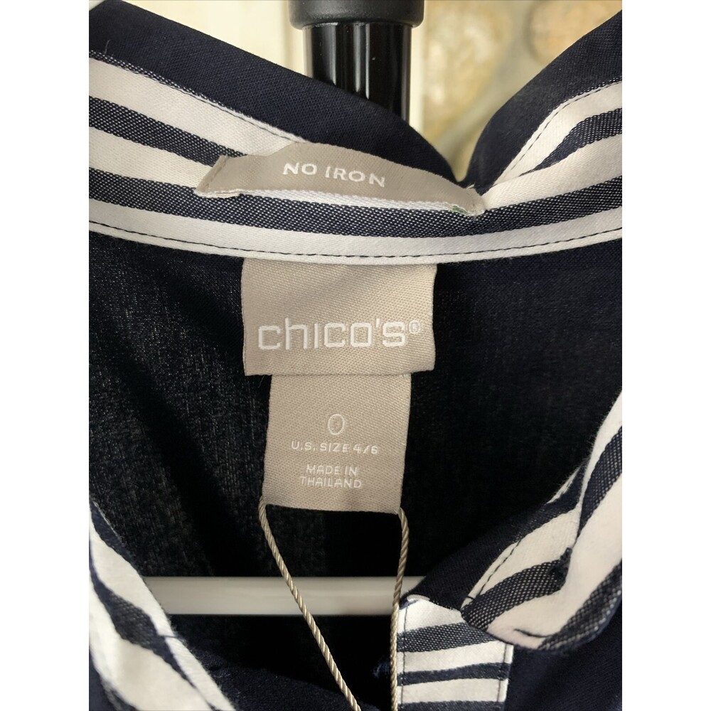 Chico's Womens Size 4/6 No-Iron Hidden Button Half Placket Navy Shirt NWT - Picture 2 of 8